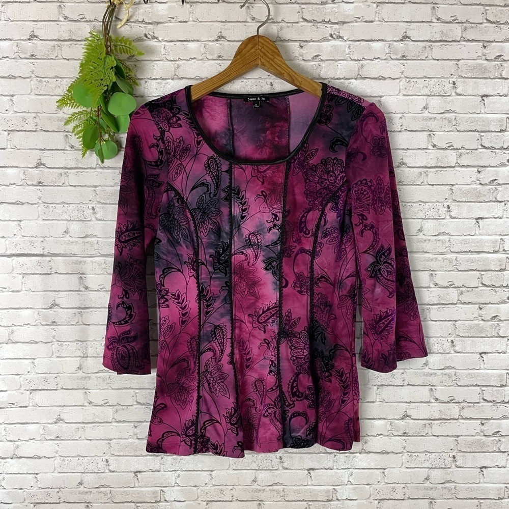 Vintage Whimsigoth Purple Patchwork 3/4 Sleeve - Picture 2 of 5